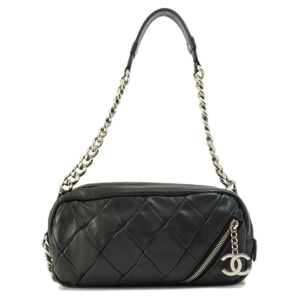 Chanel Matelasse Silver Hardware Handbag Lambskin Black
